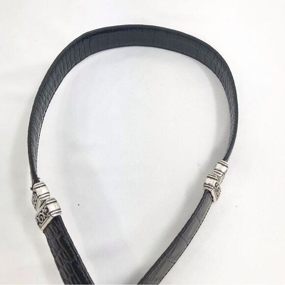 Brighton Black Brown Reptile Embossed Silver Scroll Hardware Reversible Belt - Picture 8 of 16